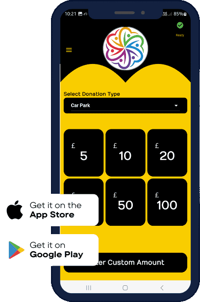 The Donation Hub mobile app showing donation amounts